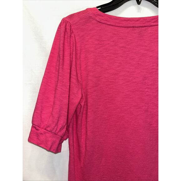 Talbots Small Pink Slub Knit Split Neck Puff Sleeve Tee Top Athleisure - Picture 10 of 12
